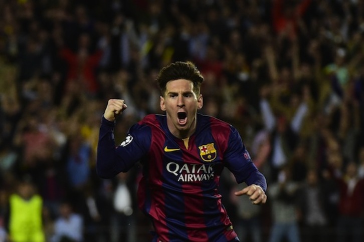 Lionel Messi celebra uno de sus tantos. (Pierre-Philippe MARCOU/AFP PHOTO)