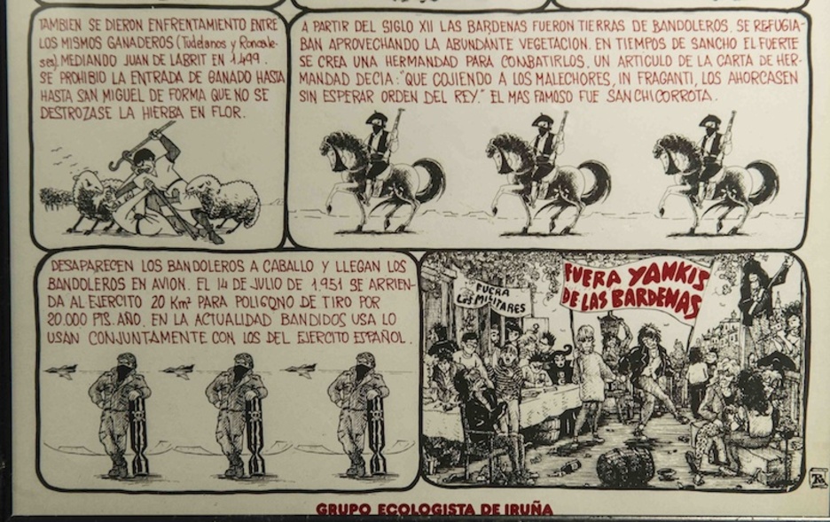 Segunda parte del cómic, en la que ya aparece el lema "Fuera yankis de Las Bardenas". (Jagoba MANTEROLA / ARGAZKI PRESS)