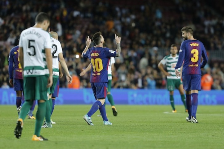 El argentino Leo Messi ha marcado cuatro de los seis goles del Barcelona. (Pau BARRENA/AFP)
