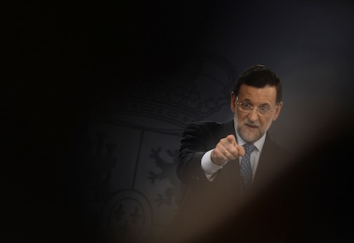 Mariano Rajoy, durante la rueda de prensa que ha ofrecido esta mañana tras el Consejo de Ministros. (Pierre-Philippe MARCOU/AFP)