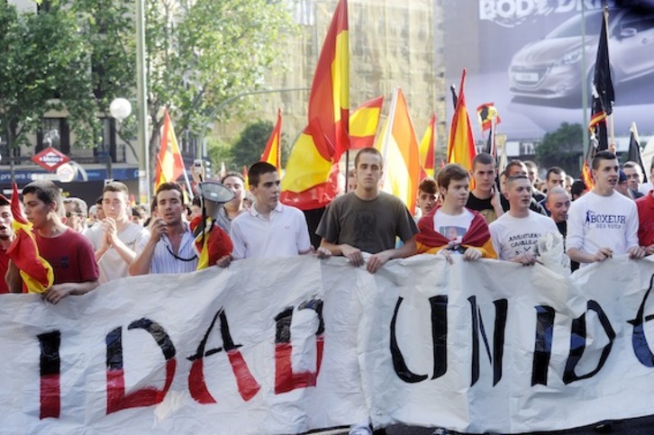 Manifestación ultra durante la última edición de la final de la Copa del Rey entre Athletic y Barça en Madrid (Luis JAUREGIALTZO/ARGAZKI PRESS)