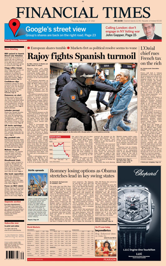 Portada del diario ‘Financial Times’, ilustrada con la agresión a Sabino Cuadra.