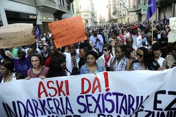 Manifestación contra la violencia machista celebrada en Bilbo. (ARGAZKI PRESS)