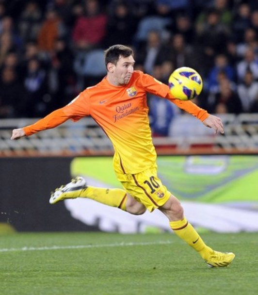 Messi, durante el parido disputado contra la Real en Anoeta a principios de año. (Rafa RIVAS/AFP)