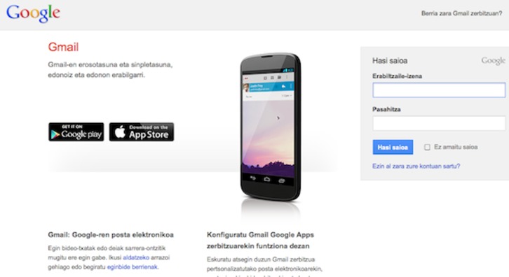 Interfaz para acceder a Gmail. (NAIZ.INFO)