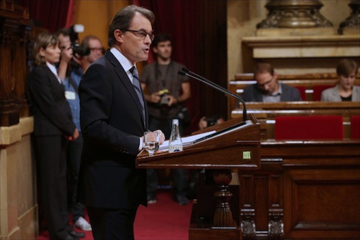 El president, Artur Mas, durante su discurso ante el pleno del Parlament. (Albert GARCIA)
