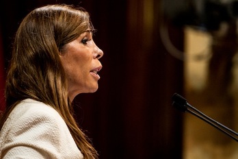 La líder del PP catalán, Alicia Sánchez-Camacho, durante su intervención en el debate de política genera. (PARLAMENT)