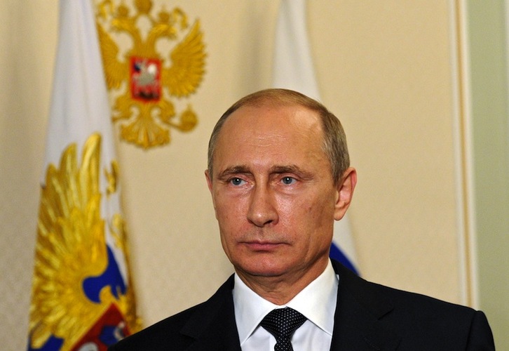 El presidente ruso, Vladimir Putin, durante su discurso televisivo. (Mikhail KLIMENTYEV/AFP)