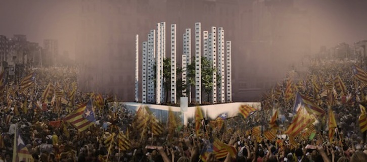 Boceto del escenario principal diseñado para la movilización del 11 de setiembre. (ARA ES L'HORA)