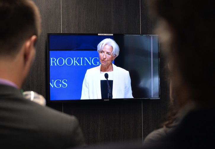 Christine Lagarde, durante su conferencia en Washington. (Mladen ANTONOV / AFP) 