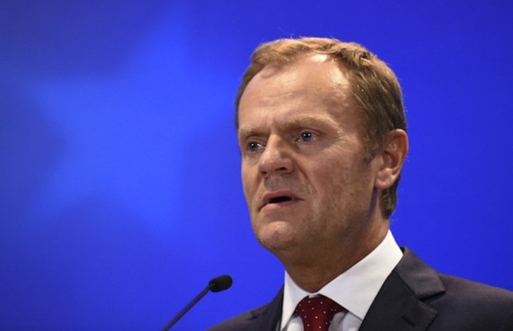 El presidente del Consejo Europeo, Donald Tusk, tras la cumbre. (John THYS/AFP PHOTO)