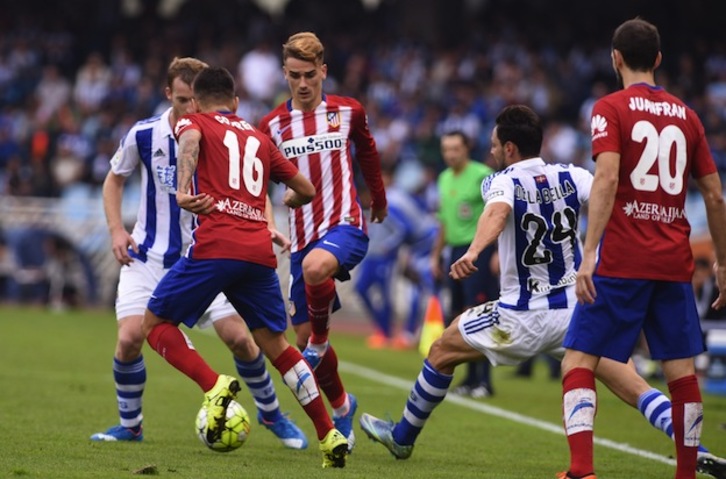 Una imagen del Real Sociedad-Atlético del pasado domingo. (Andoni CANELLADA / ARGAZKI PRESS)