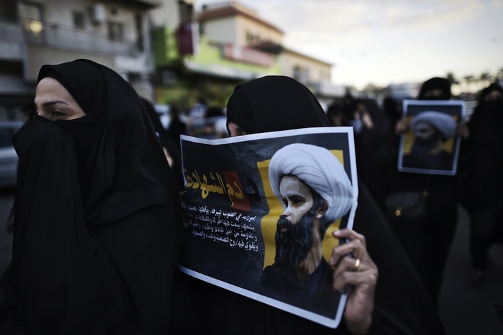 Manifestación en Manama, capital de Bahrein, en protesta por la ejecución del clérigo Nimr Baqir al Nimr. (MOHAMMED AL-SHAIKH / AFP) 