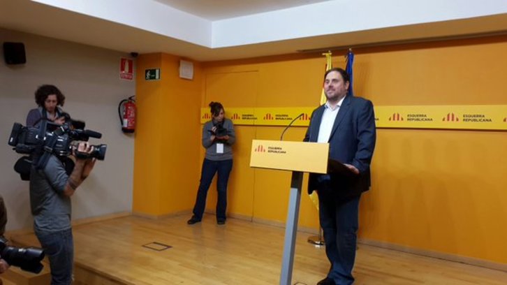 Oriol Junqueras, en su comparecencia de esta tarde. (@Esquerra_ERC)