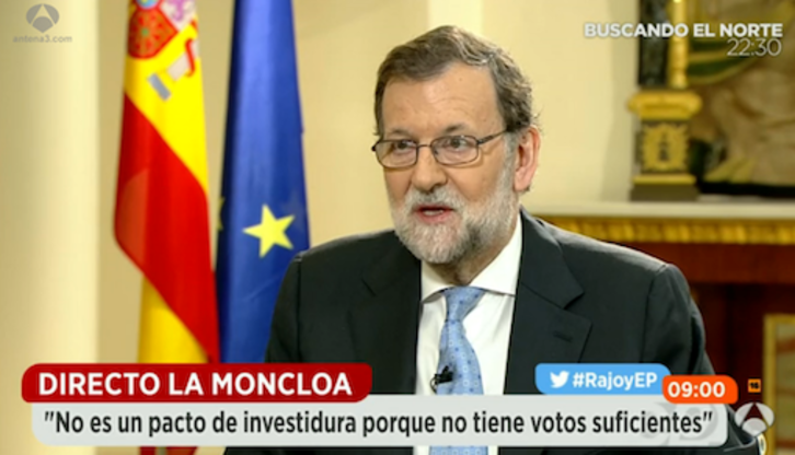 Mariano Rajoy, entrevistado este miércoles en Antena 3. 