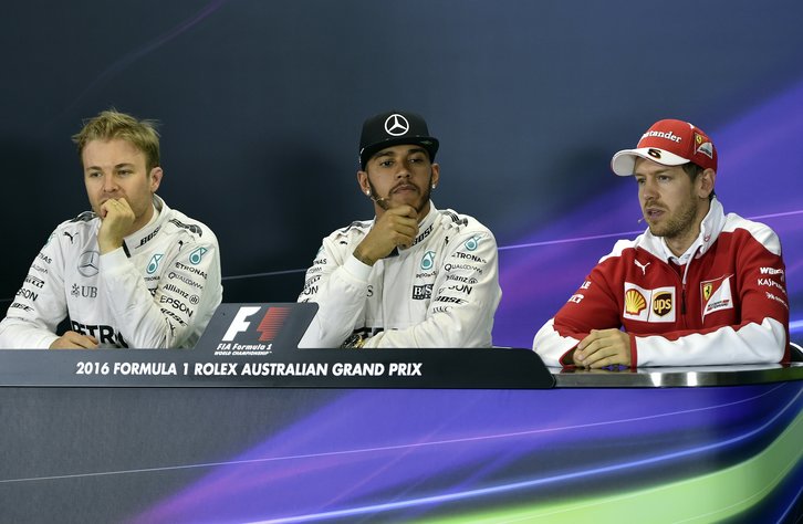 Rosberg, Hamilton y Vettel. (Saeed KHAN / AFP)