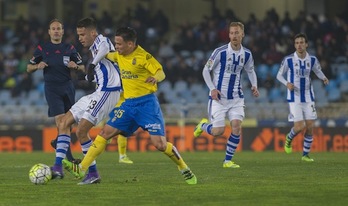 Un lance del encuentro disputado en Anoeta. (Andoni CANELLADA/ARGAZKI PRESS)