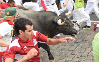Un toro de la ganadería de José Escobar Gil ha protagonizado momentos de tensión. (Iñigo URIZ/ARGAZKI PRESS)