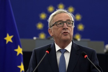 El presidente de la Comisión Europea, Jean-Claude Juncker, durante su intervención. (Frederick FLORIN/AFP)