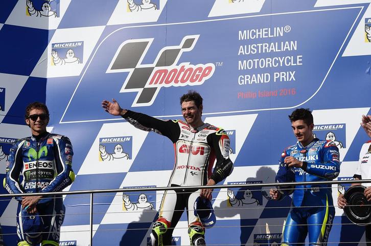 Imagen del podio de la prueba disputada en Phillip Island. (Jeremy BROWN/AFP)