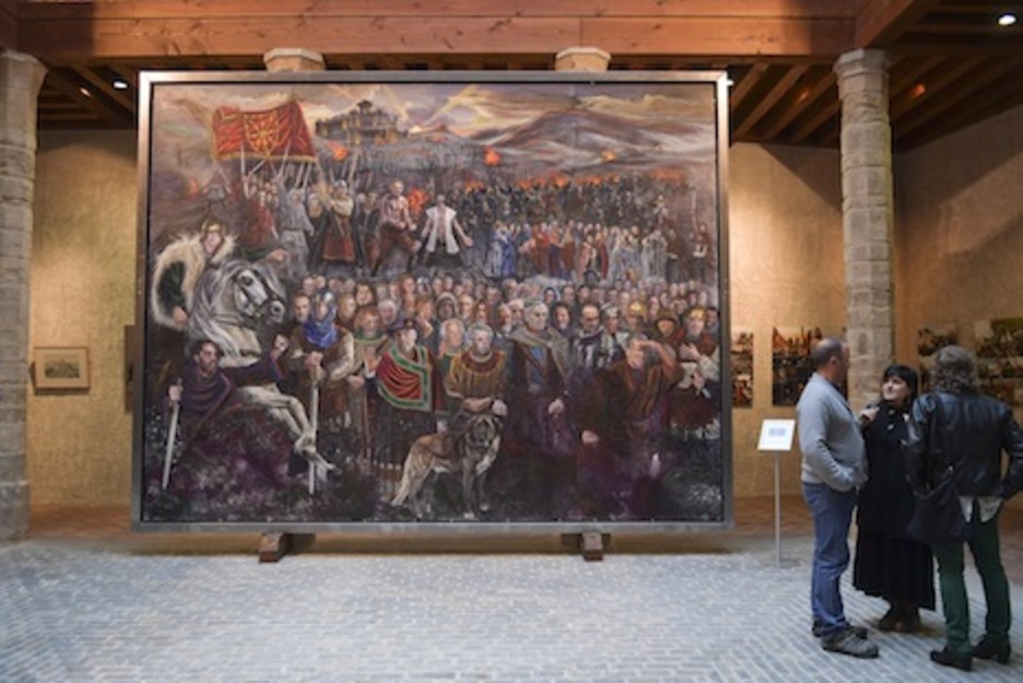 Cuadro de enormes proporciones del pintor Xabier Morras dedicado a Amaiur (Jagoba MANTEROLA/ARGAZKI PRESS)