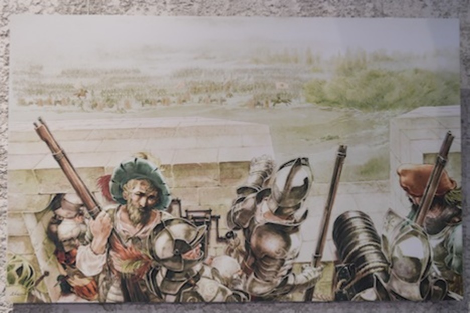 Ilustración en la que aparecen los defensores del castillo observando los movimientos del enemigo. (Jagoba MANTEROLA/ARGAZKI PRESS)