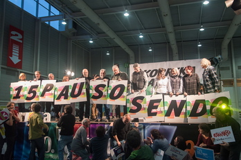 Los homenajeados durante el acto de hoy. (Andoni CANELLADA | ARGAZKI PRESS)