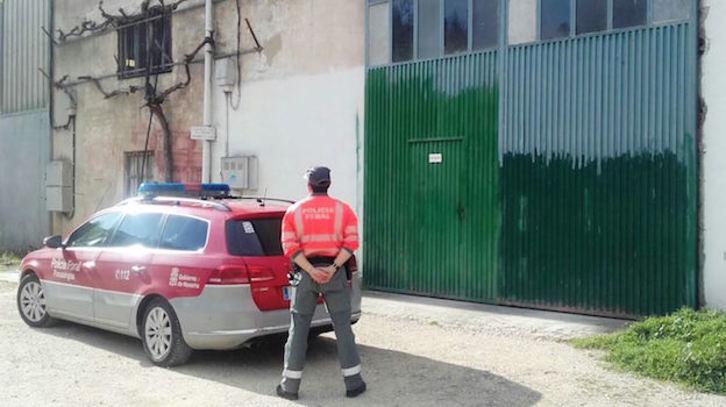 Un agente de la Policía Foral, en el lugar de los hechos. 