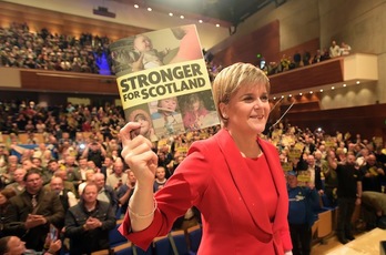 La ministra principal escocesa, Nicola Sturgeon, en el acto celebrado en la ciudad de Perth. (Lesley MARTIN/AFP) 