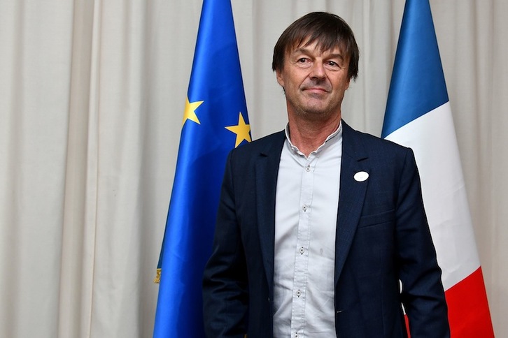 El ministro francés de Energía y Medio Ambiente, Nicolas Hulot, en la cumbre del G7 sobre medio ambiente en Bolonia. (Alberto PIZZOLI/AFP)