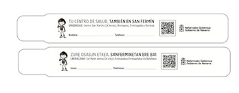 Leyenda, en castellano y euskara, de las pulseras identificativas para niños que se van a repartir en sanfermines. (GOBIERNO DE NAFARROA)