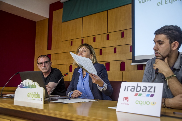 Comparecencia de EH Bildu, Podemos e Irabazi sobre Errekaleor. (Jaizki FONTANEDA/ARGAZKI PRESS)