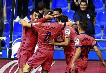 Illarramendi celebra su segundo gol con sus compañeros. (@LaLiga)