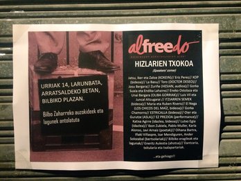 Carteles anunciando la iniciativa en solidaridad con Alfredo Remírez en Bilbao la Vieja. (@erreharria)