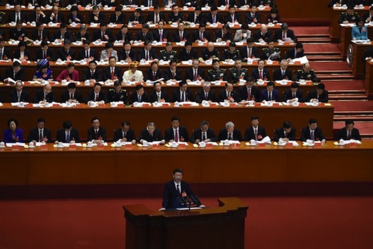 Xi Jinping, durante su intervención en la clausura del Congreso del PCCh. (Wang ZAO/AFP)