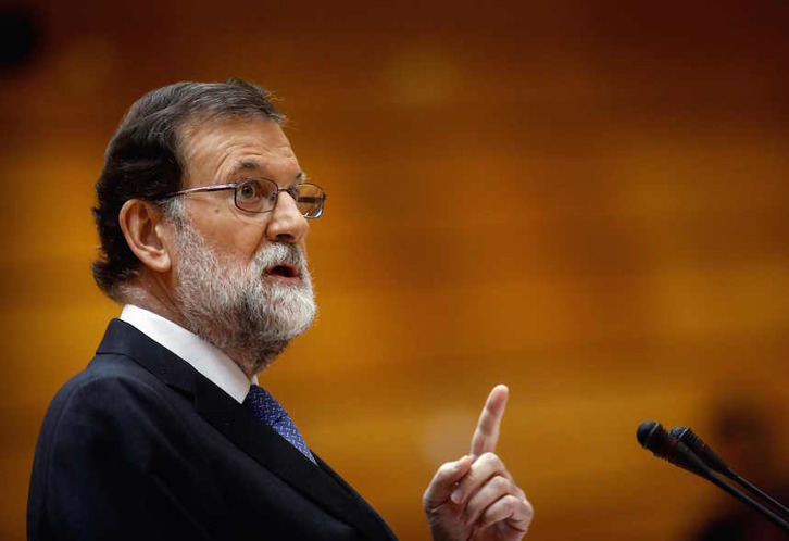 Rajoy, en su comparecencia en el Senado antes de aplicar el 155. (Oscar DEL POZO / AFP)
