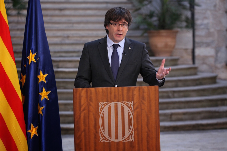 Puigdemont, durante la comparecencia que ha sido televisada por TV3. (NAIZ.EUS)
