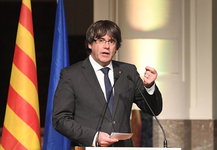 Puigdemont el pasado martes en Bruselas, en el acto con alcaldes catalanes. (Emmanuel DUNAND/AFP)