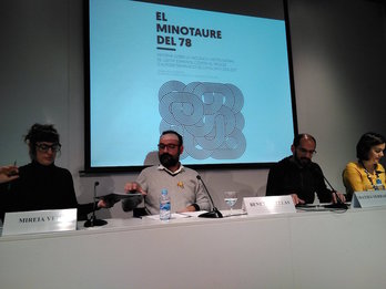 Mireia Vehí, Benet Salellas, Maties Serracant y Elvi Vila, durante la presentación del informe ‘El Minotaure del 78’
