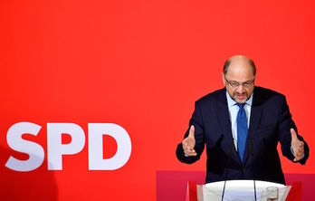 Martin Schulz, líder de los socialdemócratas del SPD, en una comparecencia ante la prensa. (Tobias SCHWARZ/AFP)