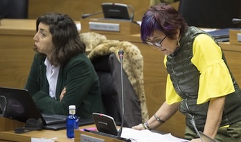 Laura Pérez y Tere Sáez, en el pleno de la Cámara. (Jagoba MANTEROLA/ARGAZKI PRESS)