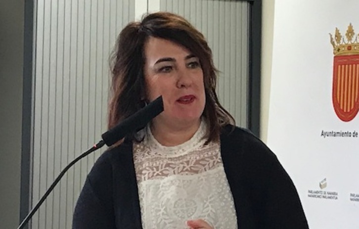 Ainhoa Aznarez, durante la reunión de la Mesa y Junta de Portavoces de la Cámara en Viana. (PARLAMENTO DE NAFARROA)
