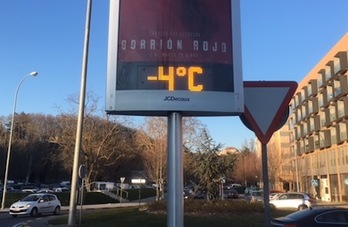 Un termómetro de Arrotxapea marca -4 grados.