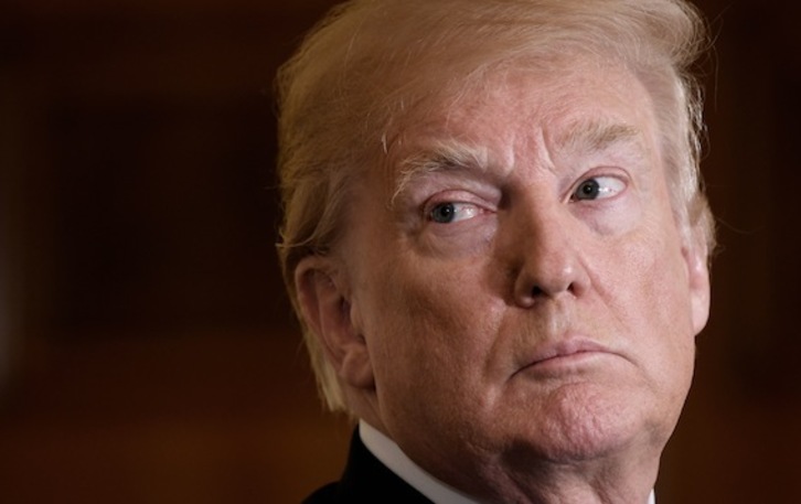 El presidente de EEUU, Donald Trump, durante su comparecencia. (Olivier DOULIERY/AFP)