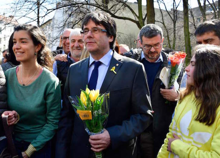 Puigdemont, tras su comparecencia de prensa ayer en Berlín. (John MACDOUGALL/AFP)