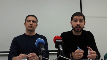 Mikel Lakuntza e Imanol Karrera, responsables de ELA y LAB en Nafarroa. (LAB)