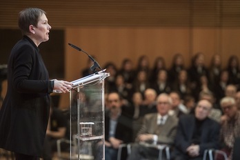 La presidenta del Gobierno de Nafarroa, Uxue Barkos, durante un acto institucional. (Jagoba MANTEROLA/FOKU)