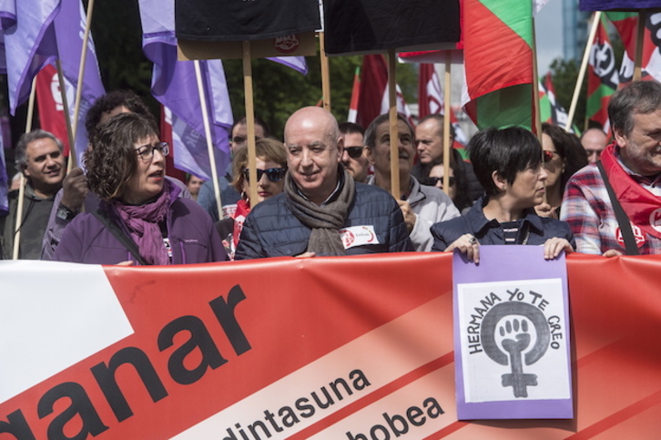 El secretario general de UGT-Euskadi, Raúl Arza, en la manifestación del 1 de mayo. (Marisol RAMÍREZ / FOKU)