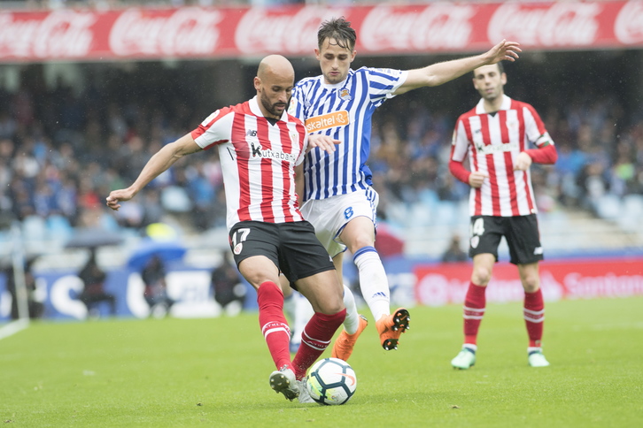 Mikel Rico en el derbi de Anoeta. (Juan Carlos RUIZ / FOKU)