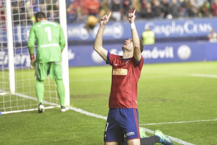 David Rodríguez celebra su gol. (Idoia ZABALETA/FOKU)